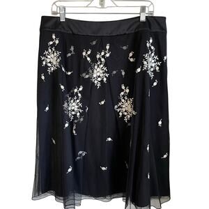 Ann Taylor Embroidered Skirt Sz 14 Floral Tulle Satin Waist Fairygoth Whimsical
